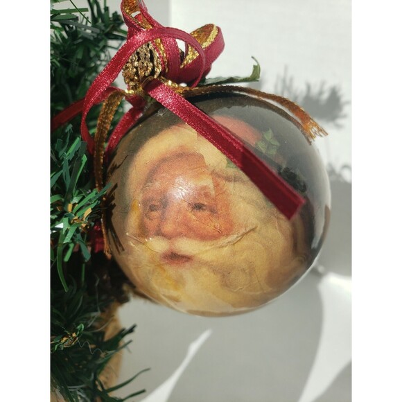 2 Lot Vintage Paper Mache Christmas Ornaments Of Santa: 1 Egg, 1 Round - Picture 8 of 10